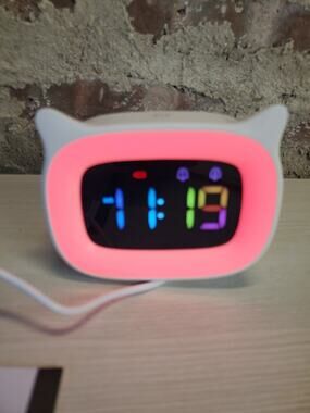 Digital Alarm Clock LED Music Night Light Cat Ears Cute Kids Bedroom USB White